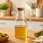 روغن‌ریز پیرکس شیشه‌ای ۸۵۰ میلی‌لیتر با درب چوبی و درجه‌بندی دقیق - تصویر 2