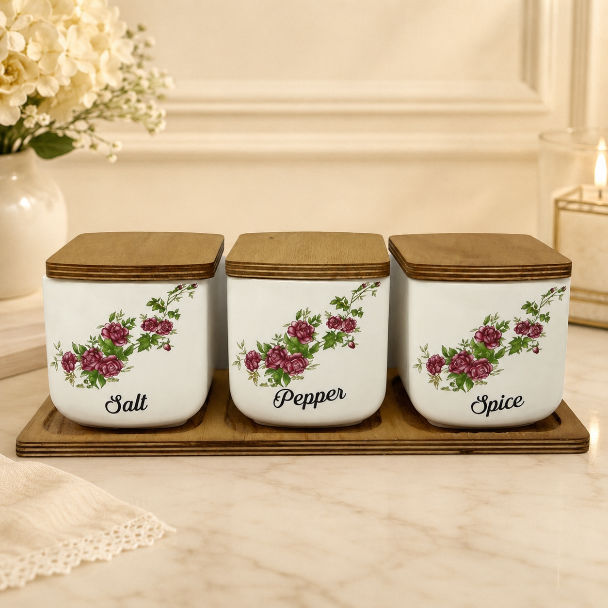 58cc973a-ada3-4127-a6aa-08772118a64d ست بانکه ادویه پانیذ طرح گل سرخی (Salt Pepper Spice) - تصویر 1