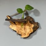 استند دیواری چوبی دست‌ساز مدل روستیک با آویز کنفی، گلدان شیشه‌ای و جاکلیدی - تصویر 2