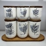 ست ۶ عددی بانکه و ادویه دوازده‌ضلعی طرح برگ مینیمال طوسی (Tea Sugar Coffee) - تصویر 2