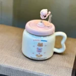 ماگ سرامیکی درب‌دار طرح گربه با نی شیشه‌ای - تصویر 2