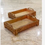 استند و سینی چوبی پذیرایی مدل پایه دار طرح مشبک - تصویر 2
